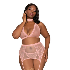 Dreamgirl Bra Garterbelt & G-String Pink