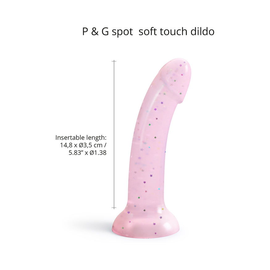 Love to Love Dildolls Starlight 6in. Silicone Dildo with Multicolor Star Glitter Pink