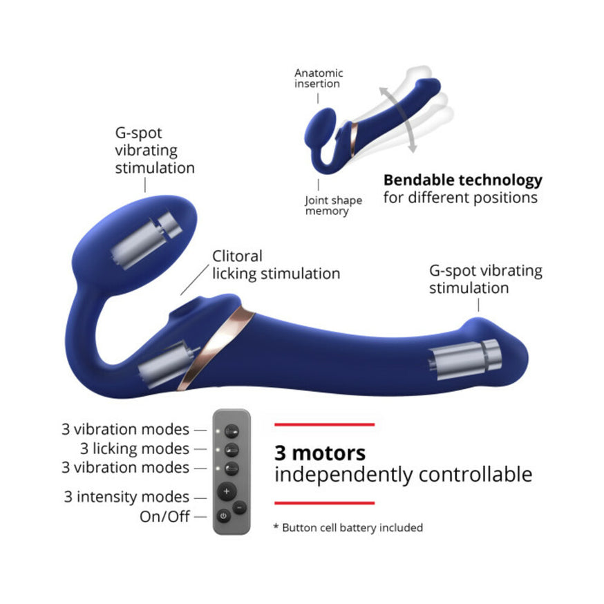 Strap-On-Me Rechargeable Remote-Controlled Multi Orgasm Bendable Strap-On Night- Blue