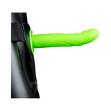 Ouch! Textured Curved 8 in. Glow in the Dark Hollow Strap-On- Neon Green