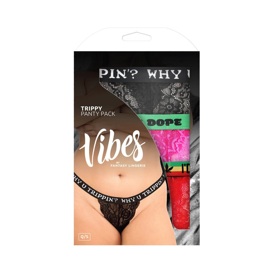 Fantasy Lingerie Vibes Trippy Vibes Pack 3-Piece Lace Thong Panty Set Black/Red/Pink