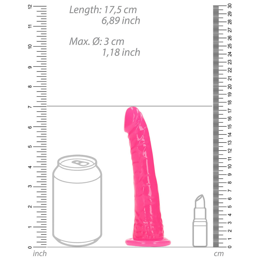 RealRock GITD Slim Dildo- Neon Pink