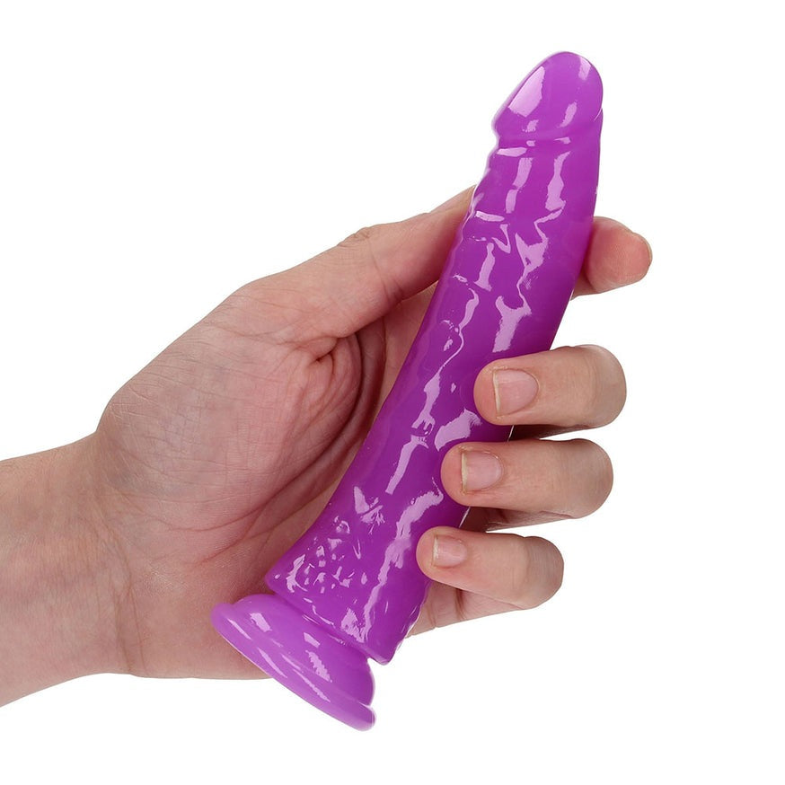 RealRock GITD Slim Dildo- Neon Purple