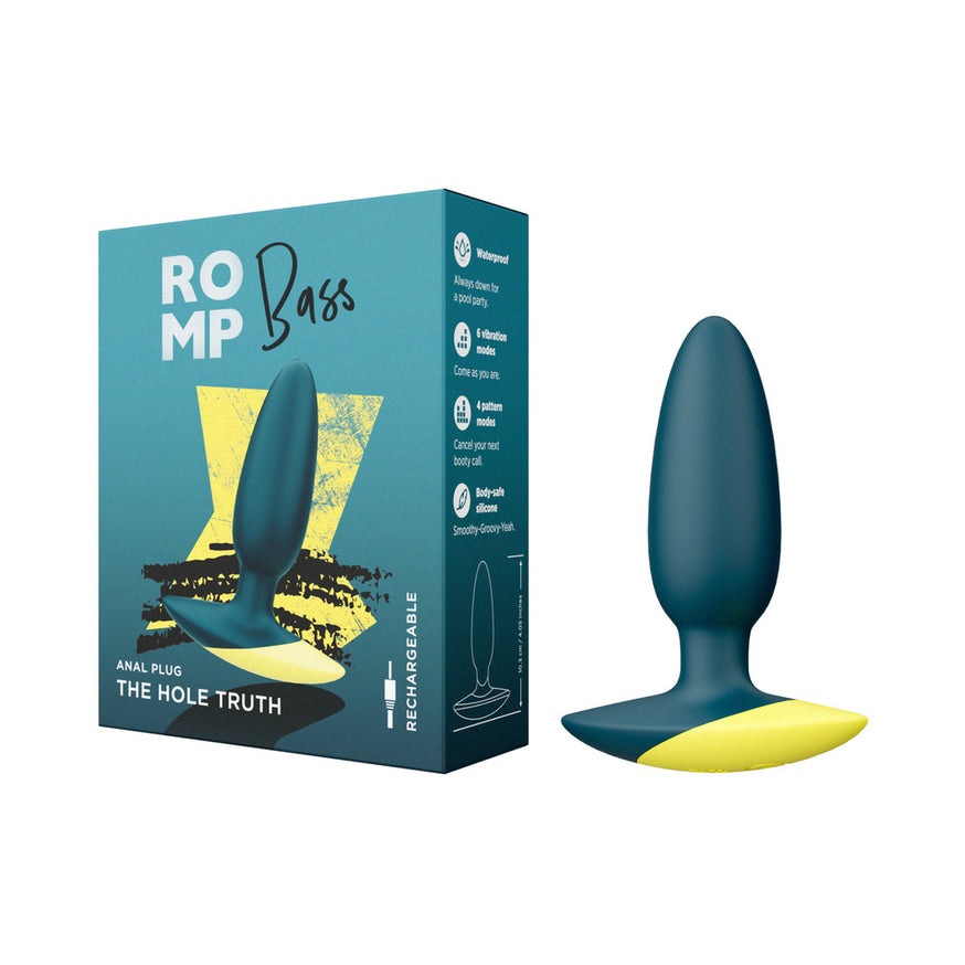 ROMP Bass Rechargeable Silicone Vibrating Anal Plug- Dark Green