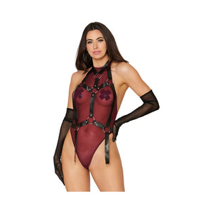 Dreamgirl High-Neck Mesh Teddy & Garter Body Harness