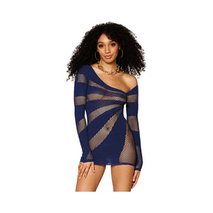 Dreamgirl Stripey One-Shoulder Fishnet Chemise Nocturnal