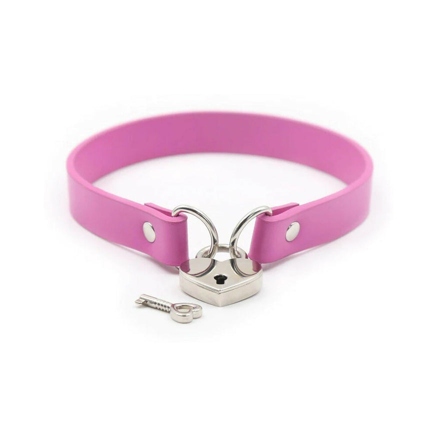 Ple'sur PVC Collar With Heart Lock & Key- Pink