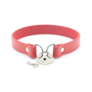 Ple'sur PVC Collar With Heart Lock & Key- Red