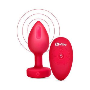 B-Vibe Vibrating Remote-Controlled Plug with Heart-Shaped Jewel Base M/L Red