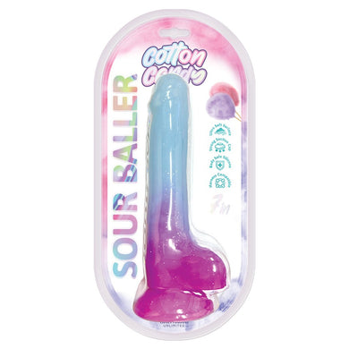 Cotton Candy Sour Baller 7 in. Silicone Dildo- Aqua/Purple