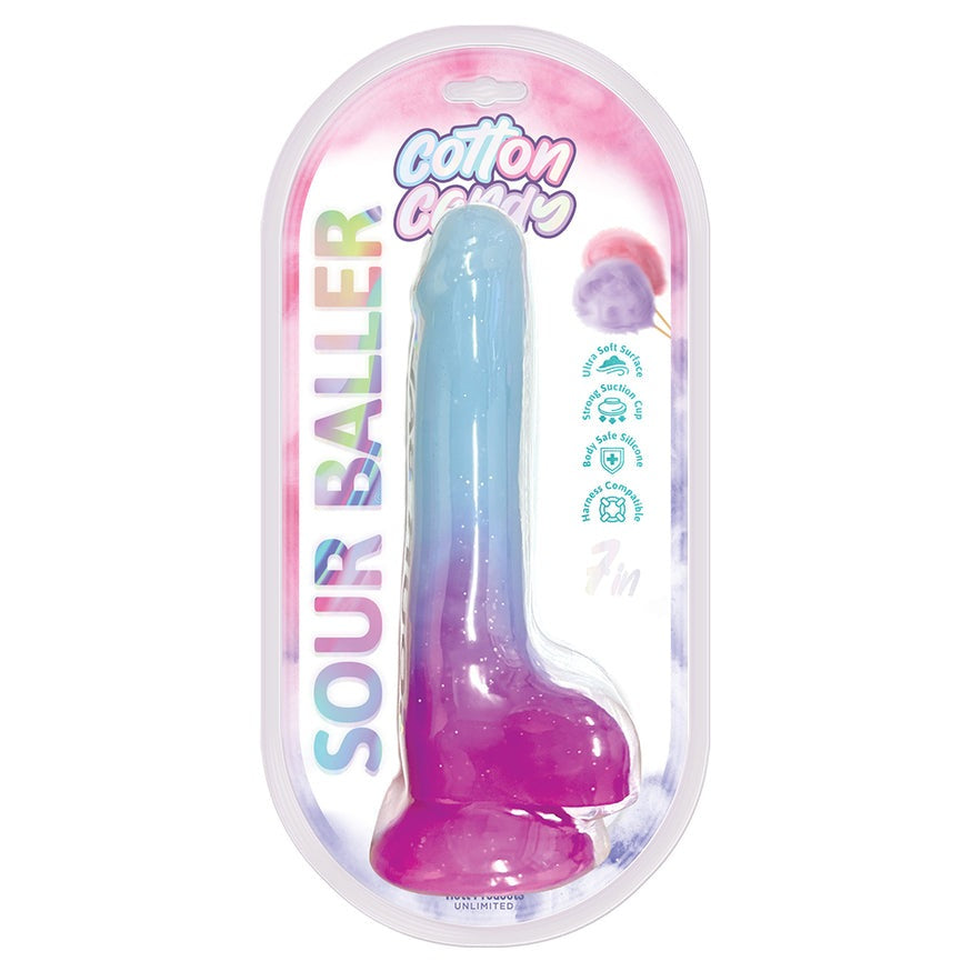 Cotton Candy Sour Baller 7 in. Silicone Dildo- Aqua/Purple