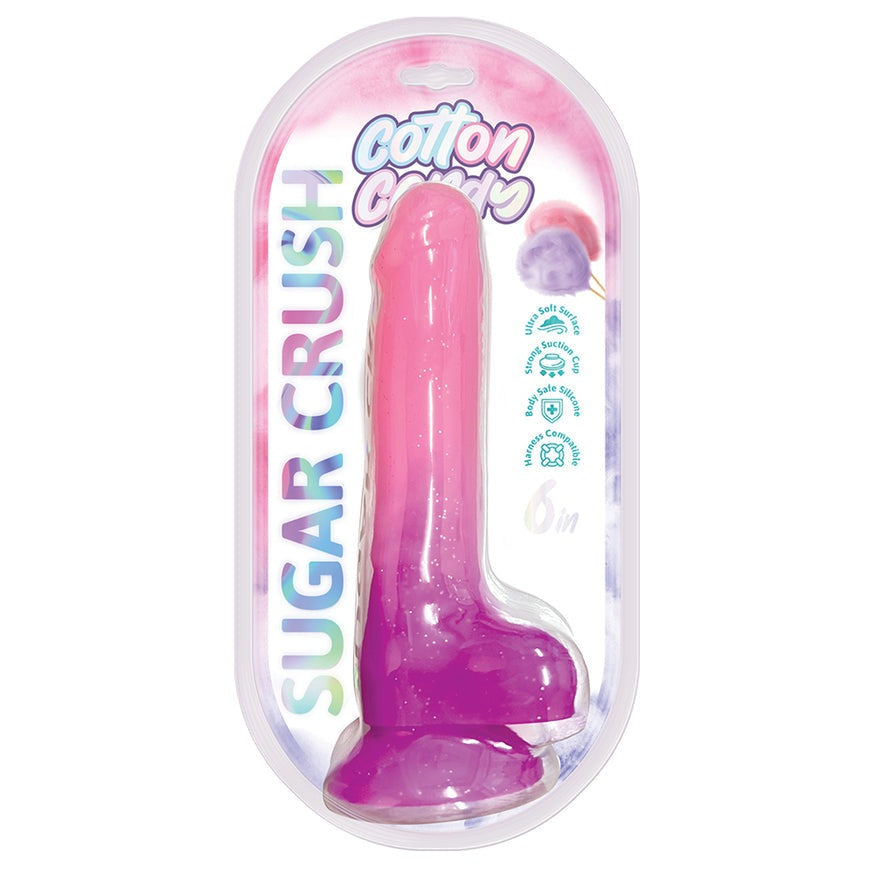 Cotton Candy Sugar Crush 6 in. Silicone Dildo- Pink/Purple