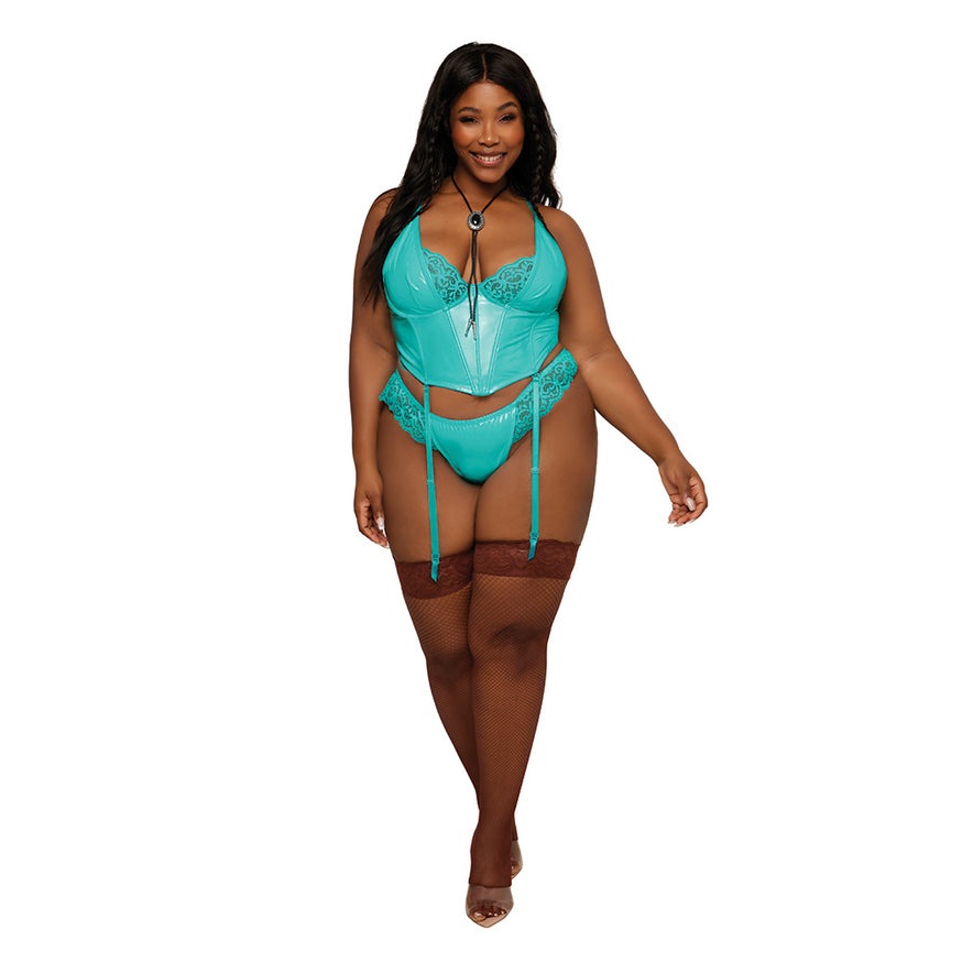 Dreamgirl Stretch Vinyl and Lace Bustier and G-string Set