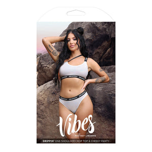 Vibes Drippin' Iridescent Strappy One-Shoulder Top & Panty