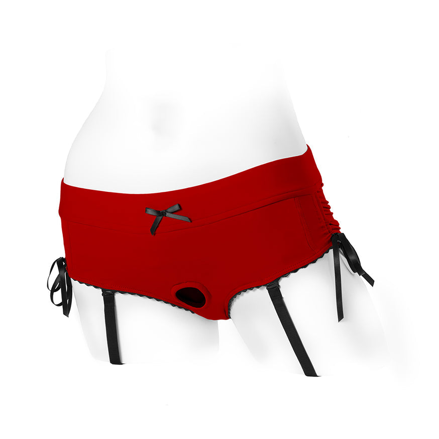 SpareParts Sasha Cinch Booty Short Harness- Red/Black