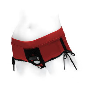 SpareParts Sasha Cinch Booty Short Harness- Red/Black