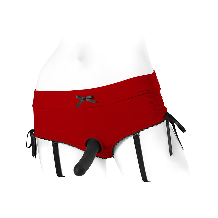 SpareParts Sasha Cinch Booty Short Harness- Red/Black