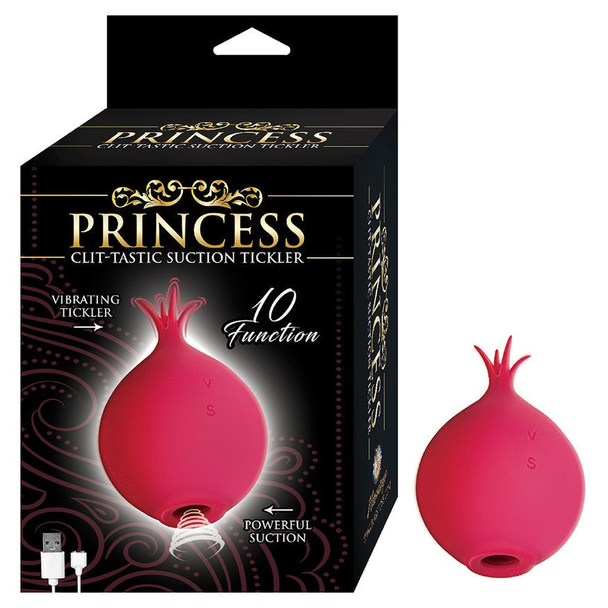 Princess Clit-Tastic Suction Tickler Rechargeable Silicone Vibrator- Red