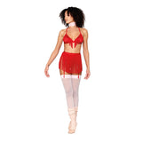 Dreamgirl Chainette Fringe Bralette, Garter Belt, and G-String Set- Ruby