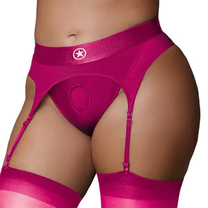 Ouch! Vibrating Strap-on Thong with Adjustable Garters- Pink