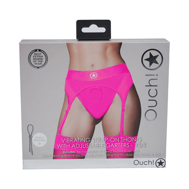 Ouch! Vibrating Strap-on Thong with Adjustable Garters- Pink