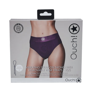 Ouch! Vibrating Strap-on Thong with Removable Butt Straps- Purple