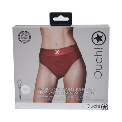 Ouch! Vibrating Strap-on Thong with Removable Butt Straps- Red