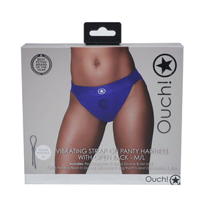 Ouch! Vibrating Strap-on Panty Harness with Open Back- Royal Blue