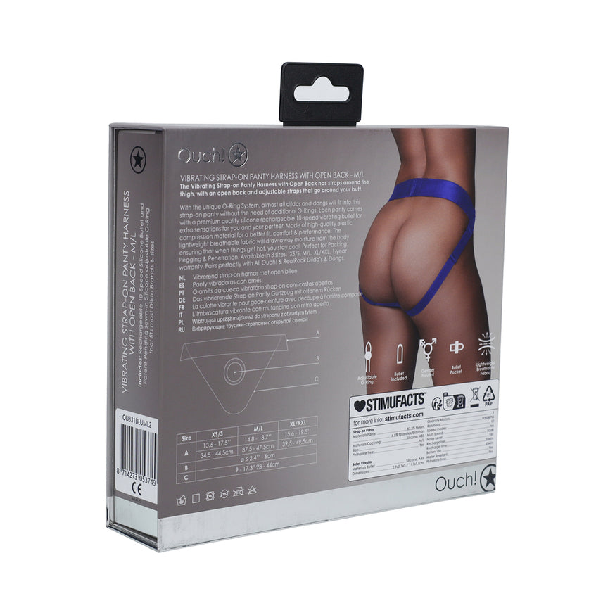 Ouch! Vibrating Strap-on Panty Harness with Open Back- Royal Blue