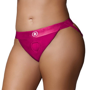 Ouch! Vibrating Strap-on Panty Harness with Open Back- Pink