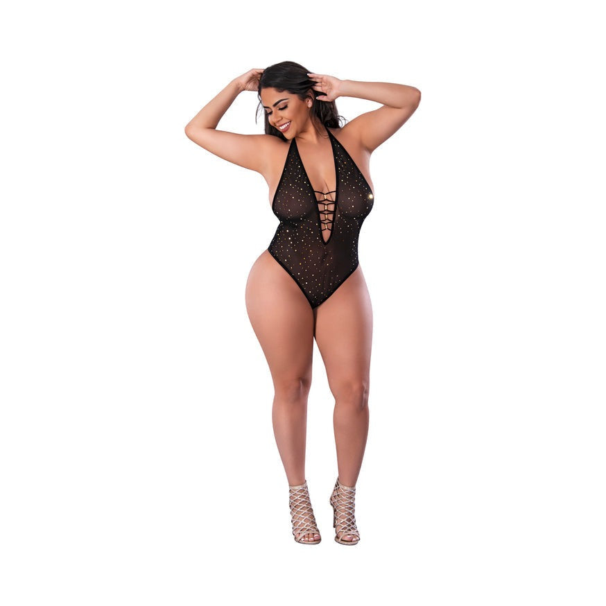 Magic Silk Glitz & Glam Bodysuit with Snap Crotch- Black