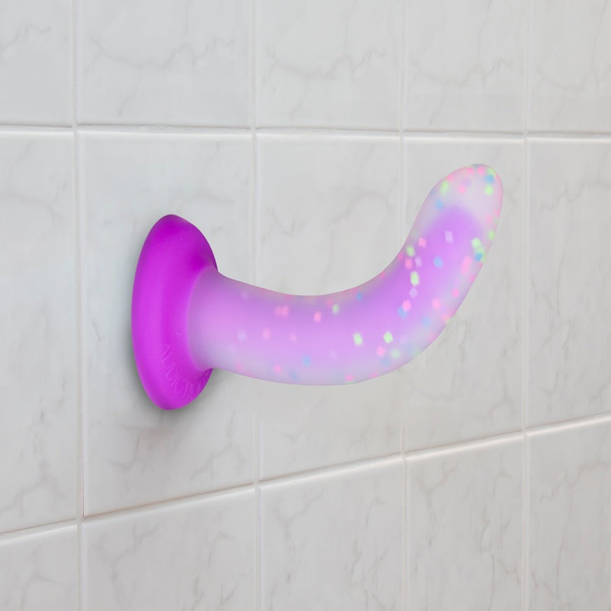 Addiction Rave 8 in. Bendable Glow-in-the-Dark Dildo- Purple Confetti