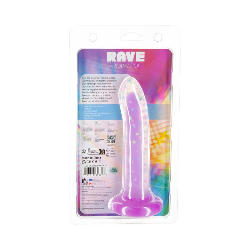 Addiction Rave 8 in. Bendable Glow-in-the-Dark Dildo- Purple Confetti