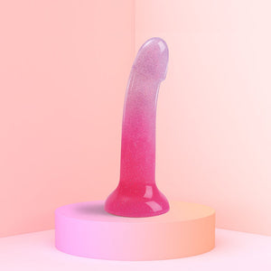 Love to Love Dildolls Sunrise 6in. Silicone Dildo with Multicolor Star Glitter Pink/Purple