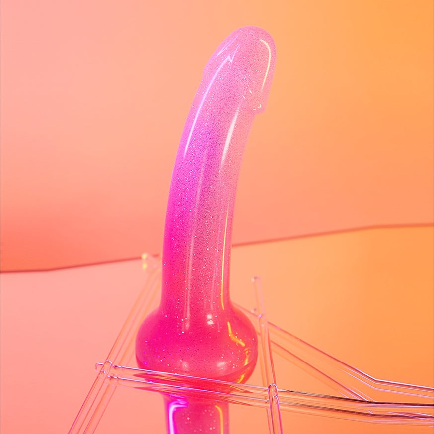 Love to Love Dildolls Sunrise 6in. Silicone Dildo with Multicolor Star Glitter Pink/Purple