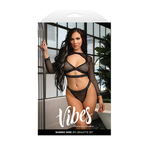 Vibes Barbed Wire Fishnet Bralette, Shrug & Panty