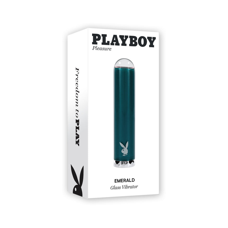 Playboy Emerald Vibrating Glass Mini Vibe- Deep Teal