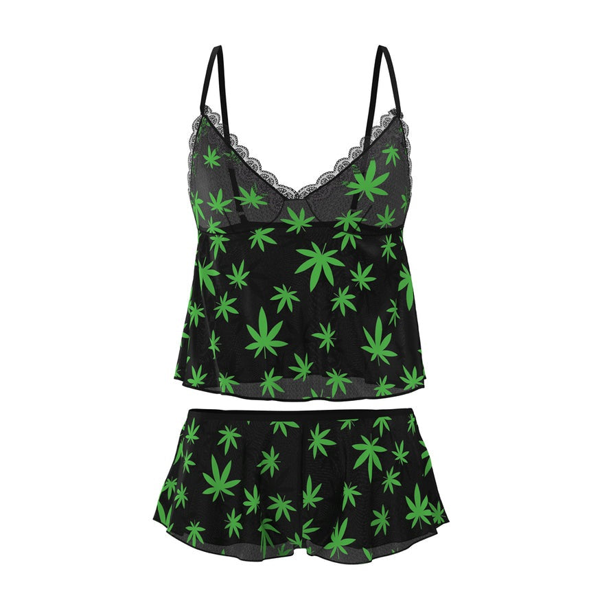 Magic Silk Hazy Dayz Cami & Short Set Pot Leaf