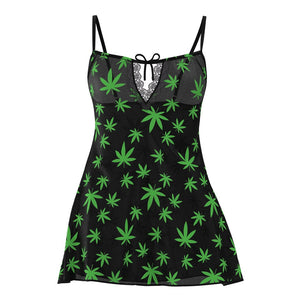 Magic Silk Hazy Dayz Dress & G-String Set Pot Leaf