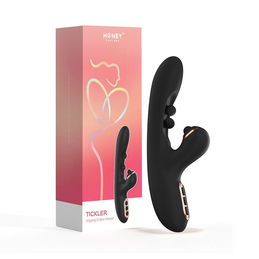 Honey Play Box Tickler Wiggling G-Spot Vibrator & Tapping Clitoral Stimulator- Black