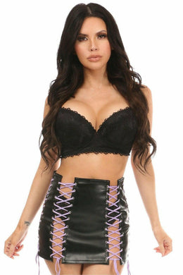 Black Faux Leather Lace-Up Skirt w/Purple Lacing