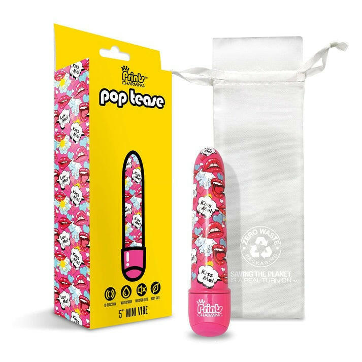 Pop Tease Classic Vibrator, Kiss Me, Pink w/storage bag