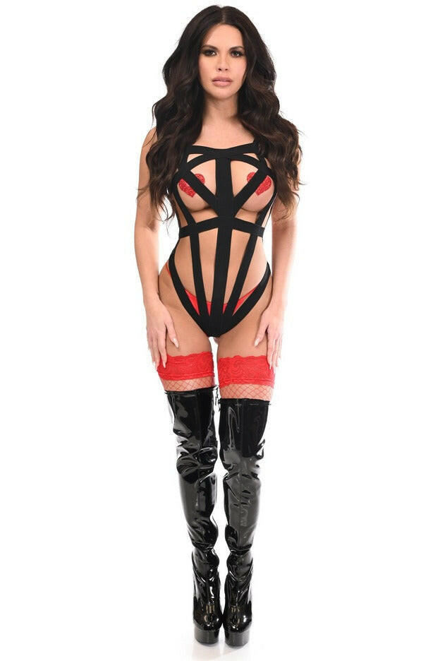 Black Stretchy Body Harness Bodysuit