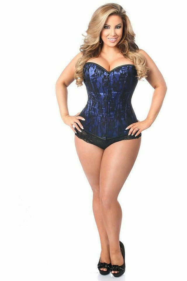 Lavish Blue Lace Front Zipper Corset