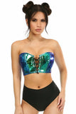 Lavish Teal/Blue Holo Lace-Up Short Bustier Top