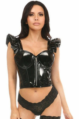 Lavish Black Patent Bustier Top w/Ruffle Sleeves