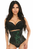 Lavish Wet Look Under Bust Corset Green w/Lace Overlay