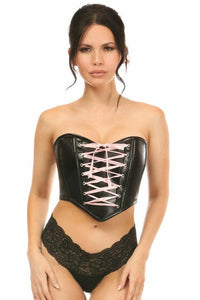 Lavish Black Faux Leather w/Pink Lace-Up Bustier