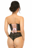 Lavish Black Faux Leather w/Pink Lace-Up Bustier