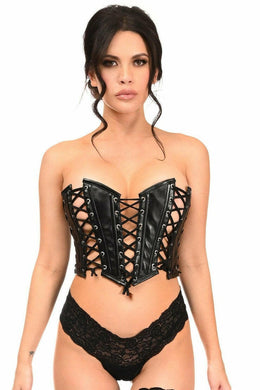 Lavish Black Faux Leather w/Black Lacing Lace-Up Bustier